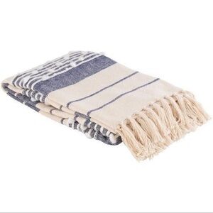 SURYA YMA-1001 Decorative Blue, White, & Oatmeal Hand Woven Throw 50”W X 60”L